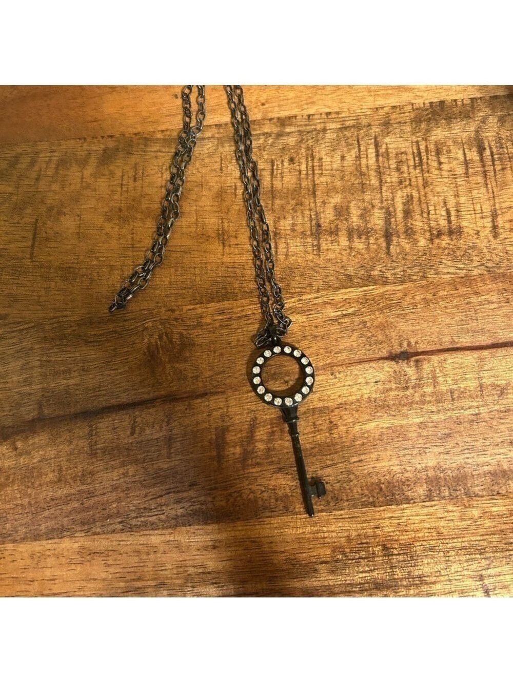 Black tone chain with diamond key pendant